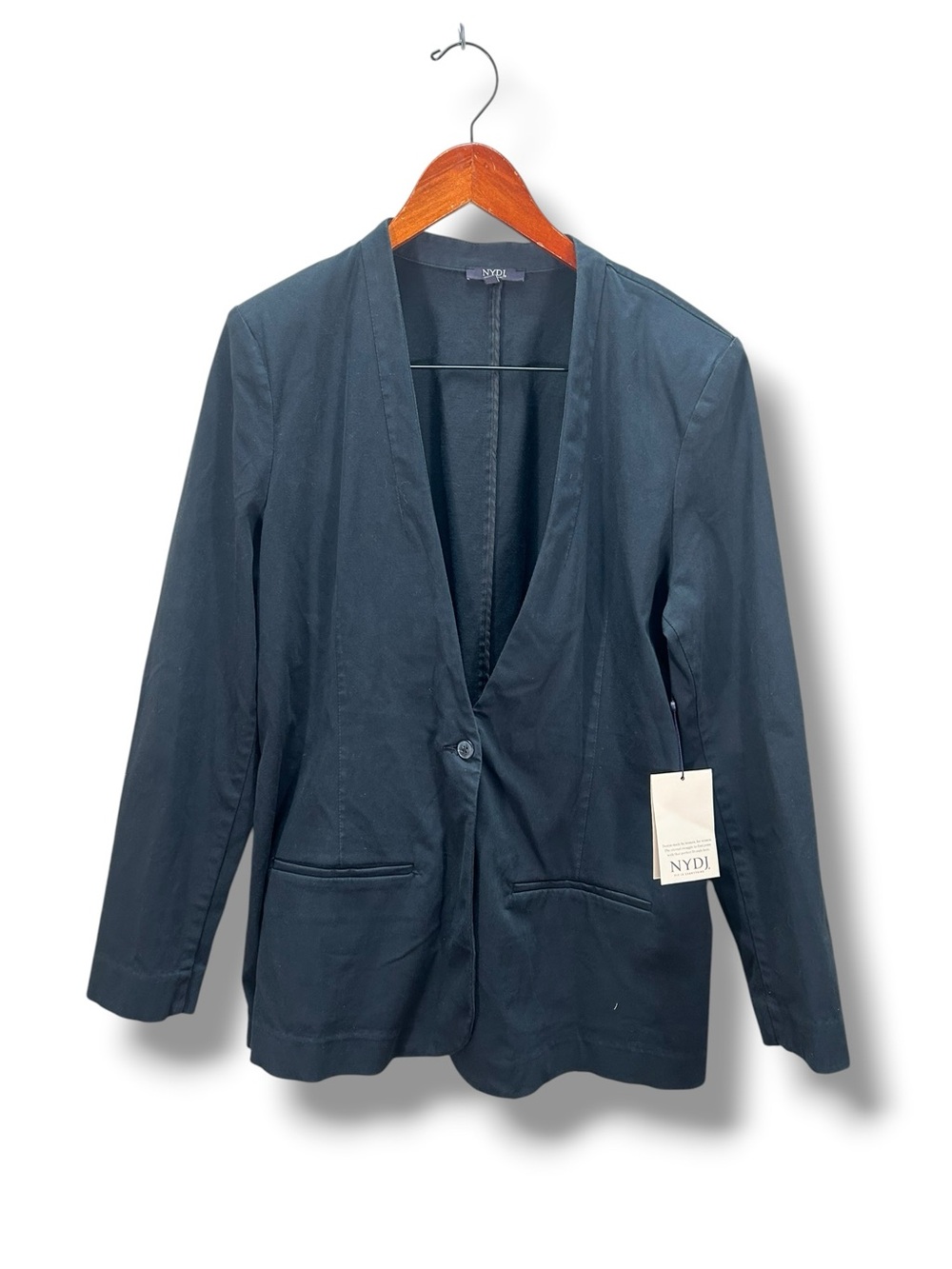 NWT NYDJ Women's Dark Navy Single-Button Collarless Blazer Sateen Size Large